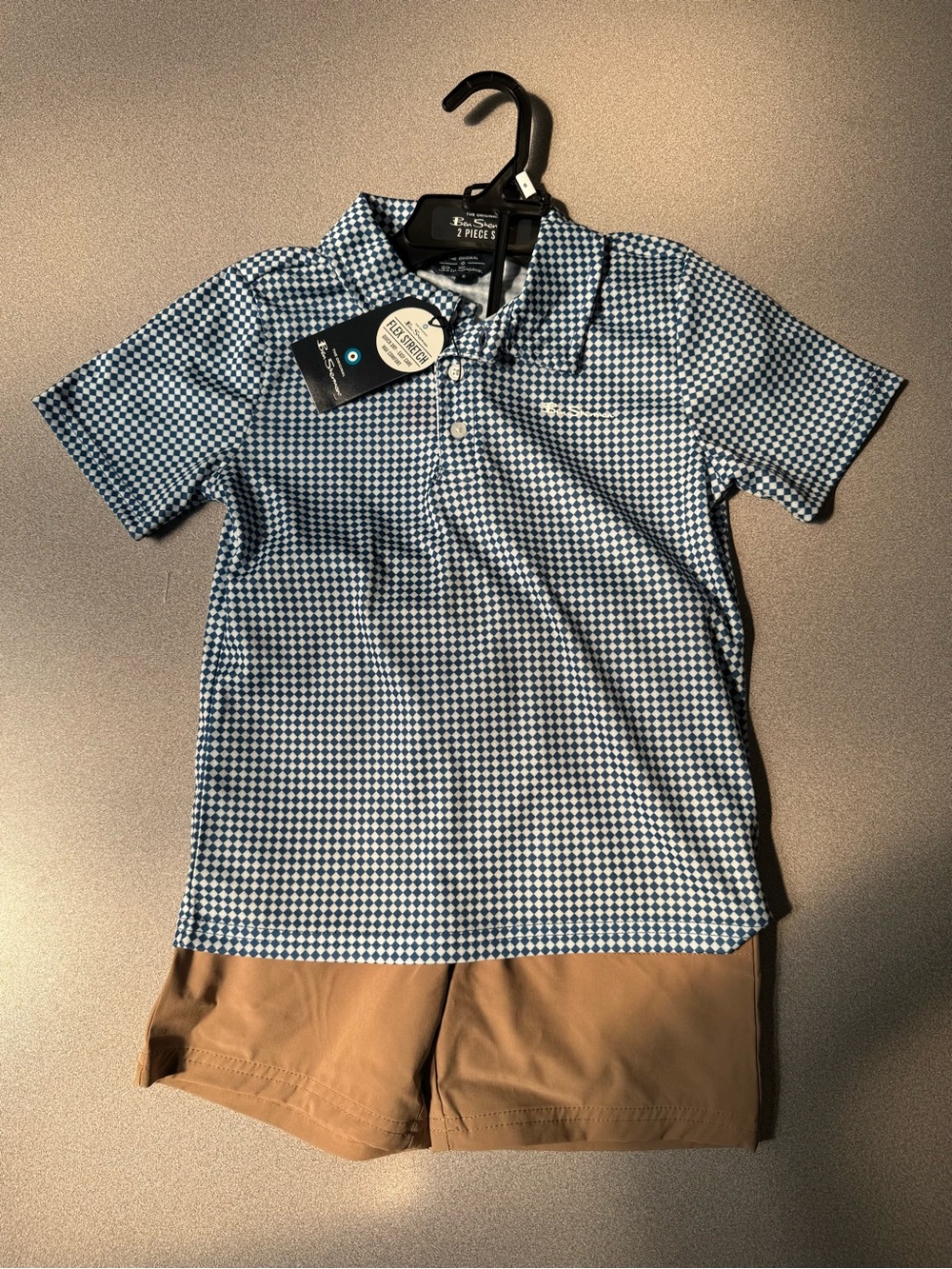 Ben Sherman Boys 2 Piece Set Shirt Shorts Blue Checkered Khaki Size 6 Preppy NWT